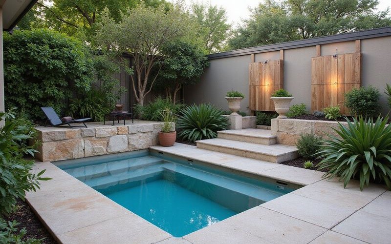 Compact plunge pool design for small Melbourne backyard with clever landscaping maximising limited space while creating resort atmosphere