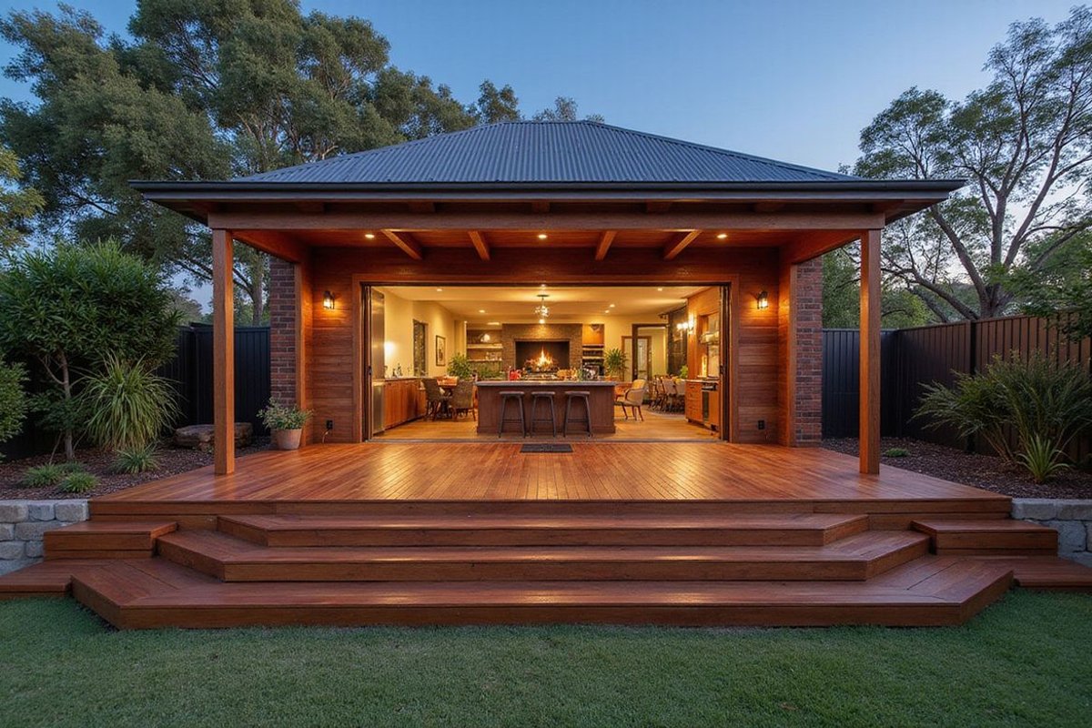 Custom timber deck and pergola with outdoor living space in Melbourne